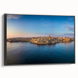 Black and white framed canvas of a vintage Malta landscape, ideal for bedroom wall decor.