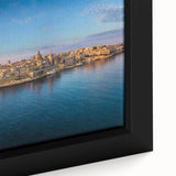 Black wall art depicting a textured, colorful European Malta scenery on a large framed canvas, ideal for living room decor.