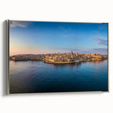 Landscape art painting of a European Malta scene on a framed canvas, featuring vibrant colors and vintage poster style.