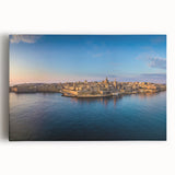 Black and white photo of Malta's coastline on stretched canvas, suitable as large kitchen wall art or for bedroom ambiance.