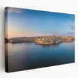Large canvas print of a scenic Malta coastline in muted blue and green tones, suitable for kitchen wall art.