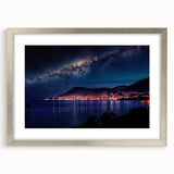 Extra large abstract art print of Monaco scenery in silver frame, ideal for living room decor.