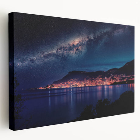 Large canvas print of a scenic Monaco coastline in soft pastel shades, ideal for kitchen wall art.