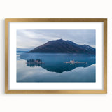 Abstract art print of a European landscape in muted earth tones on a framed gold canvas, suitable for dining room decor.