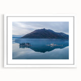 Textured art of abstract Montenegro scenery in muted earth tones on a framed white mat, ideal for bedroom art.