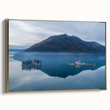 Framed canvas featuring a vintage-style landscape painting of Montenegro, with muted earth tones, ideal for bedroom wall art.