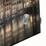 Acrylic print of a large abstract depiction of Amsterdam in muted earth tones, ideal for dining room art.