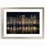 Extra large wall art depicting an abstract Amsterdam cityscape in textured shades of gray and blue.