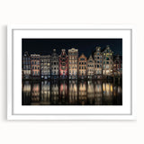 Textured art print of Amsterdam canal scene in muted earth tones on a framed canvas, suitable for bedroom decor.