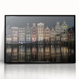 Large abstract wall art depicting Amsterdam scenery in muted earth tones on a framed acrylic.