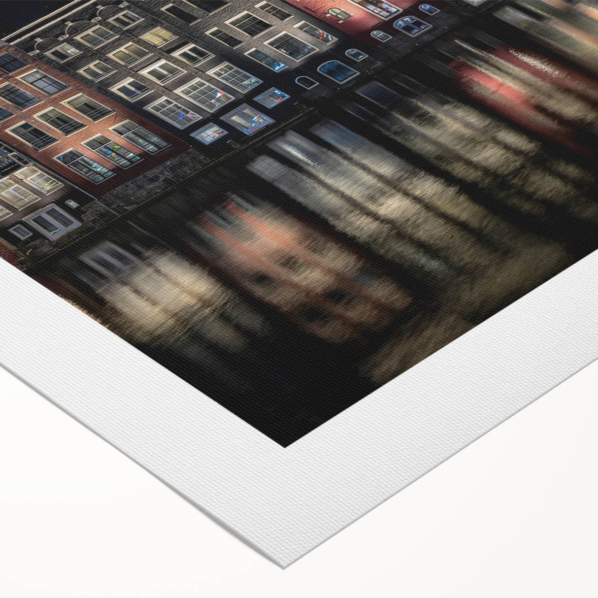 Art deco poster of Amsterdam scenery with muted earth tones on rolled canvas, suitable for dining room wall.