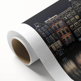 Art Deco poster of Amsterdam with soft pastel shades on rolled canvas, suitable for nursery wall art.