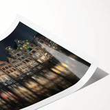 Extra large rolled print of Amsterdam scenery with line art flowers in muted colors, ideal for large living room wall art.