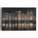 Black and white large art canvas of Amsterdam's canal houses, ideal for kitchen wall art or bedroom ambiance.
