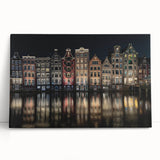 Black and white photograph of Amsterdam canals on large stretched canvas, suitable as kitchen wall art.