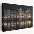 Amsterdam canal scene on large stretched canvas, featuring muted earth tones, ideal for kitchen wall art.