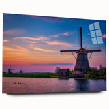 Acrylic glass print of a European landscape in muted earth tones, suitable for bedroom or dining room decor.