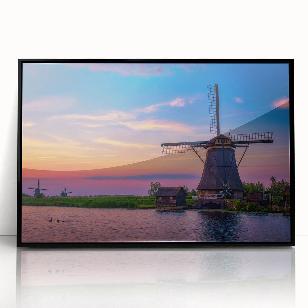 Large abstract wall art depicting a European scenery in muted gray tones on a framed acrylic.