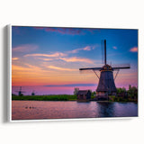 Vintage poster art of a European scenery on a framed canvas, featuring colorful art in extra large size.