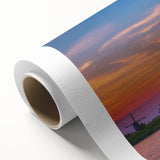 Art Deco poster of a European scenic town in muted blue and white tones on rolled canvas, ideal for nursery wall art.