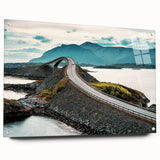 Acrylic glass print of a serene Norwegian landscape, with muted earth tones, ideal for bedroom or dining room decor.