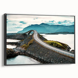 Black and white framed canvas depicting a vintage-style Norwegian landscape, ideal for bedroom wall art.