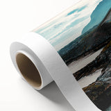 Art Deco-style poster of a serene Norwegian landscape on rolled canvas, ideal for nursery wall art.