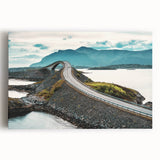 Black and white photo of a Norwegian fjord on stretched canvas, ideal for kitchen wall art or bedroom ambiance.