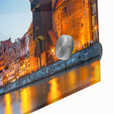 Large abstract acrylic print featuring a European landscape in mid-century modernist style, ideal for dining room art.