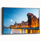 Black and white framed canvas of a vintage Polish landscape, ideal for bedroom wall decor.