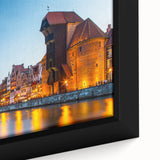 Extra large framed canvas featuring a textured black wall art scene of a European cityscape with colorful accents.