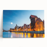 Black and white photograph of a European cityscape on stretched canvas, suitable for kitchen wall art.