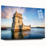 Acrylic print of Lisbon's cityscape in muted earth tones, ideal for bedroom or dining room art.