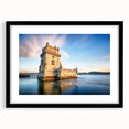 Extra large framed wall art featuring an abstract depiction of Lisbon in vibrant, textured hues of blue, orange, and green.