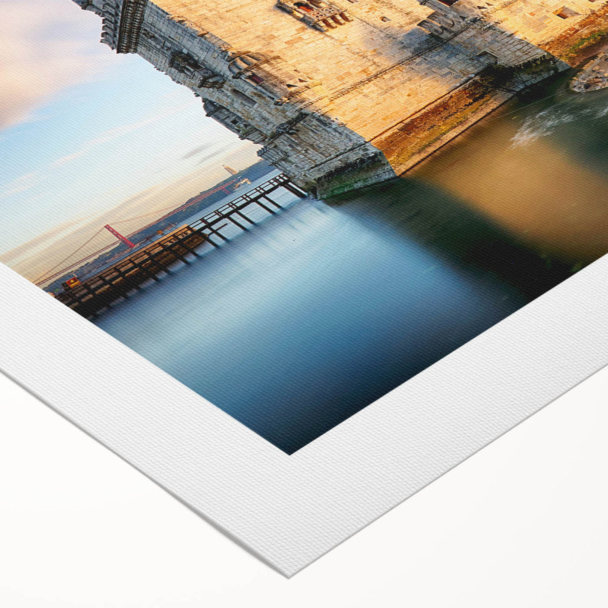 Art deco poster of Lisbon scenery in pastel shades on rolled canvas, ideal for dining room wall art.
