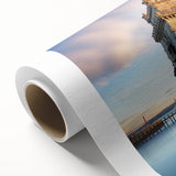 Art deco poster of Lisbon scenery in pastel shades on rolled canvas, ideal for nursery wall art.
