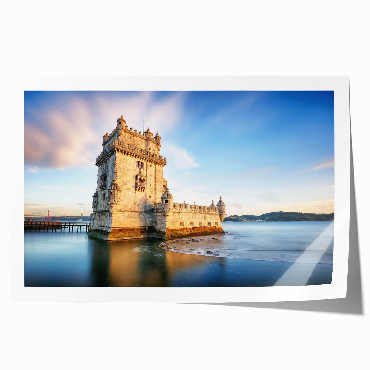 Rolled print of Lisbon scenery with vibrant colors on canvas, ideal for art wall dining room.