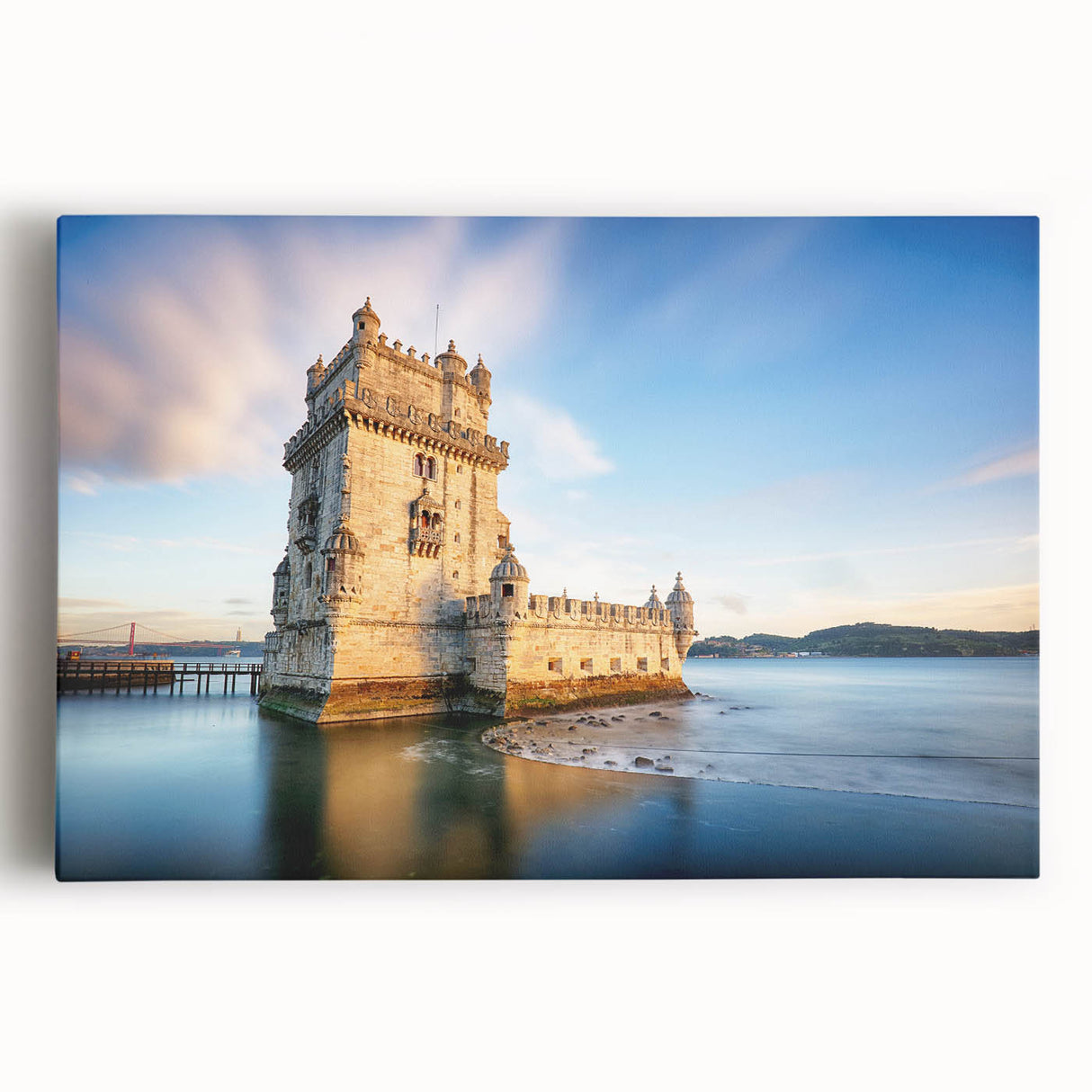 Black and white large art of Lisbon scenery on stretched canvas, suitable as kitchen wall art or bedroom decor.