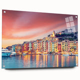 Acrylic print of Porto scenery in muted blues and greens, suitable for dining room decor.