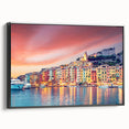Black and white vintage poster art of Porto landscape on framed canvas, suited for bedroom decor.