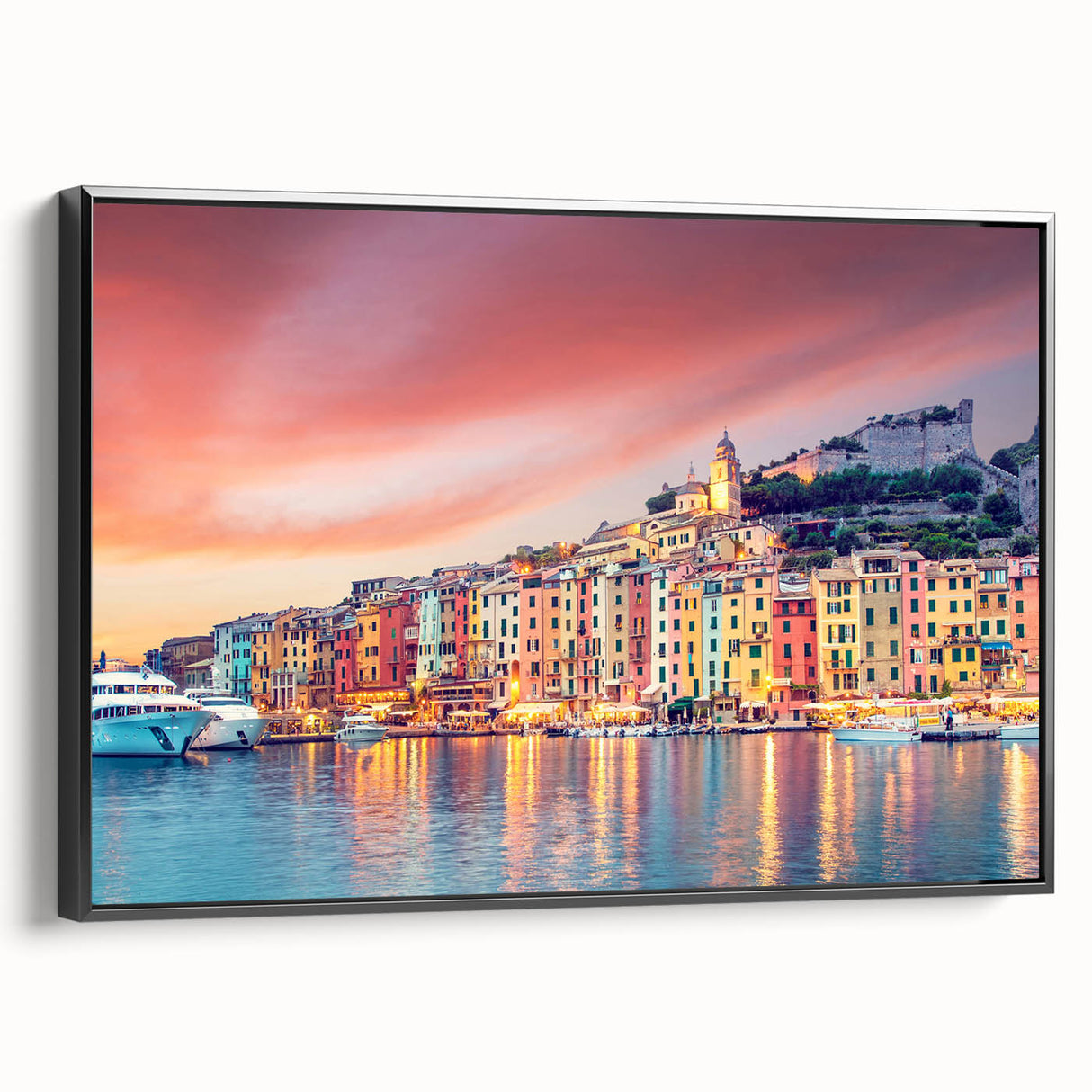Black and white vintage poster art of Porto landscape on framed canvas, suited for bedroom decor.