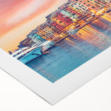 Art deco poster of Porto, Portugal, featuring vibrant blues and oranges on rolled canvas, suitable for dining room decor.
