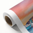 Art deco poster of Porto scenery with vivid blue and white tones on rolled canvas, ideal for nursery wall art or dining room.