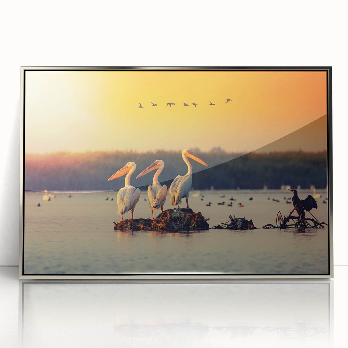 Acrylic print of a Romanian landscape, featuring muted earth tones in a mid-century modernist style.