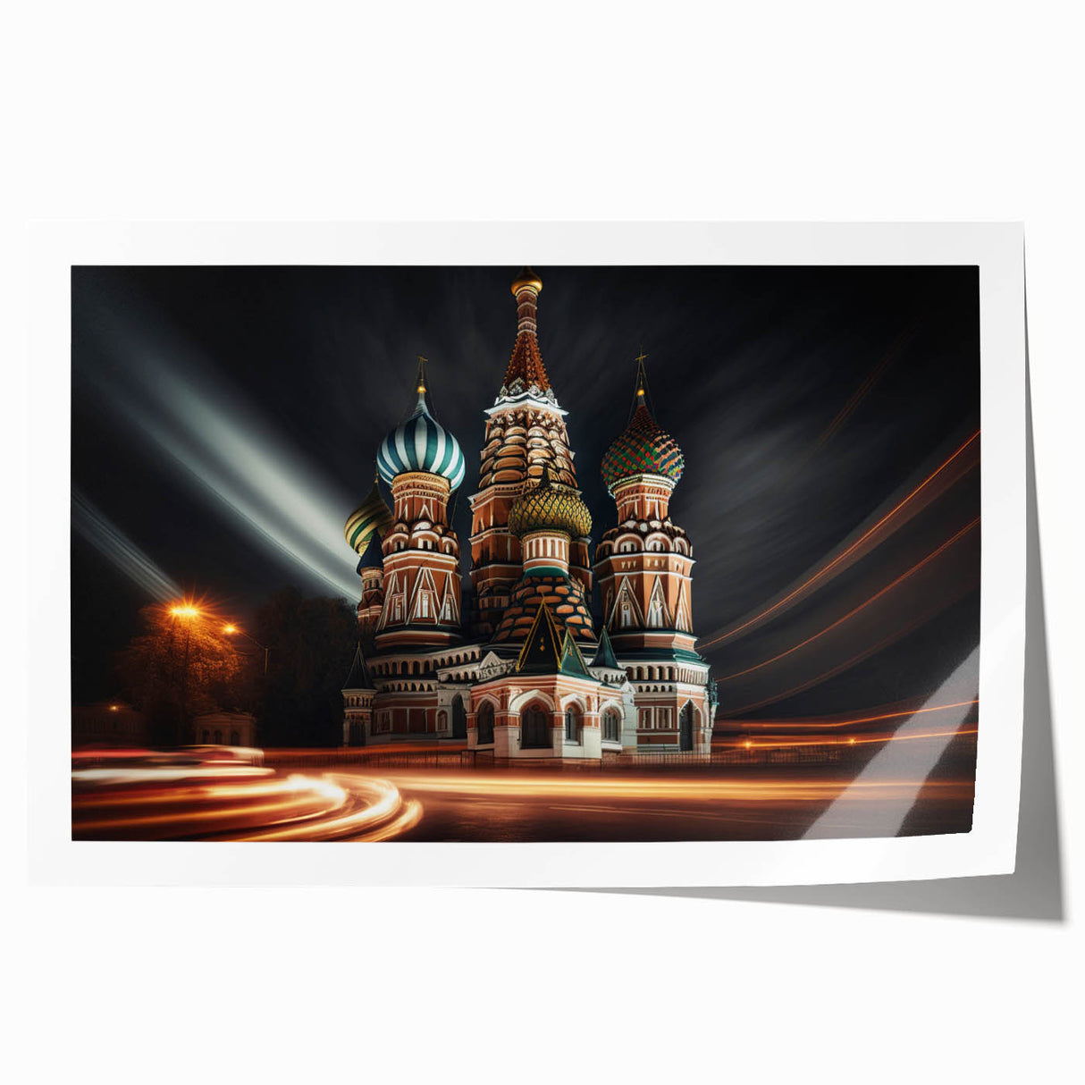 Extra large rolled print of Moscow skyline in muted gray and blue tones, ideal for art wall dining room.