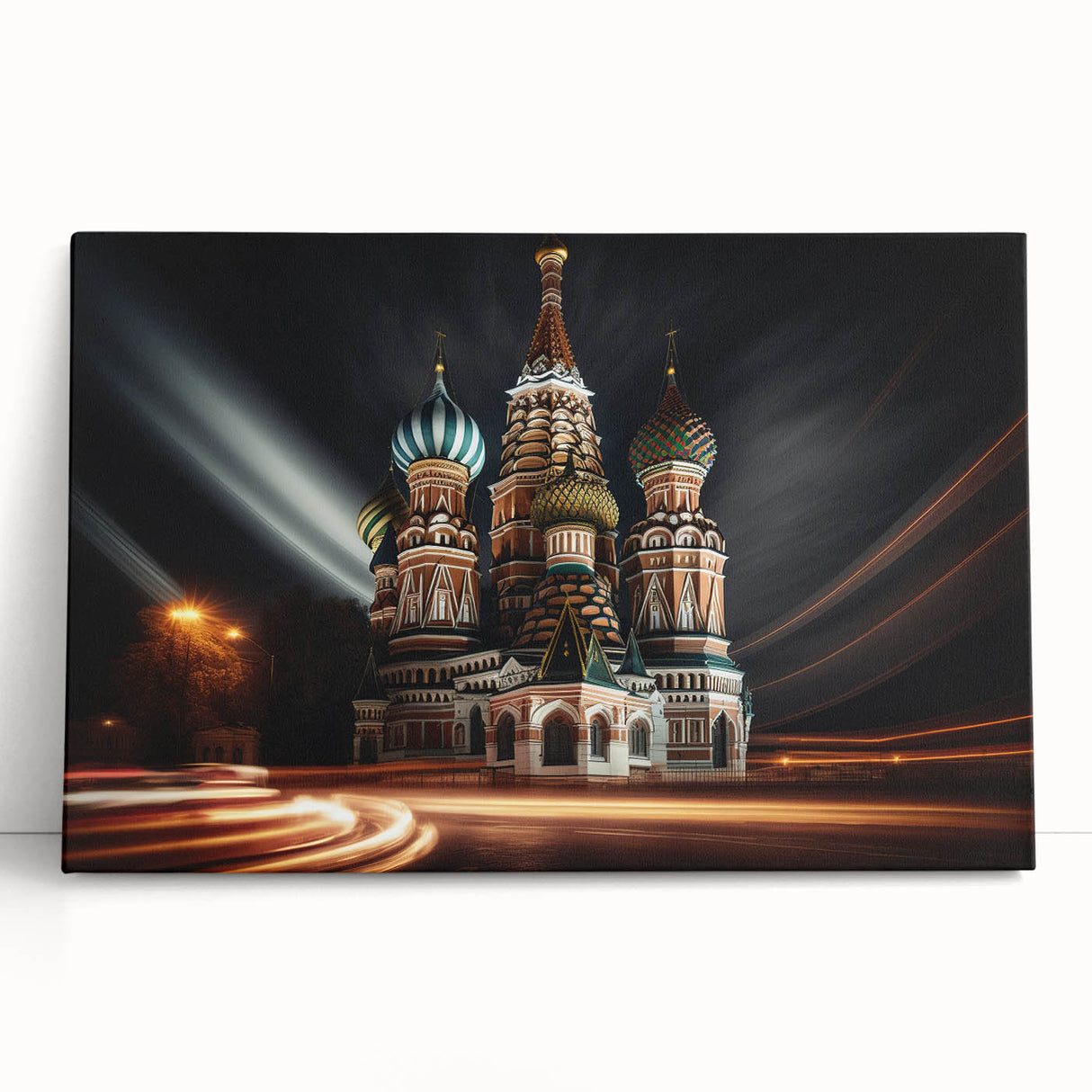 Black and white stretched canvas of Moscow skyline, ideal for kitchen wall art.