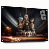 Acrylic print of a Moscow cityscape featuring the Kremlin in muted earth tones, suitable for bedroom or dining room decor.