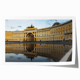 Scenic view of a European cityscape in muted watercolor tones on an extra large rolled canvas.