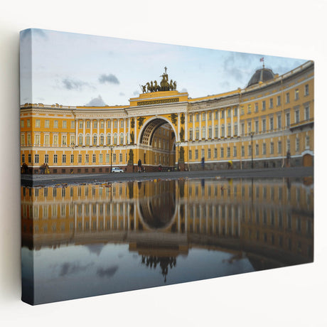 Side view of a stretched canvas depicting a European cityscape in muted watercolor tones, ideal for kitchen wall art.