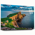 Acrylic print of a Scottish landscape featuring muted green and blue tones, ideal for bedroom or dining room decor.